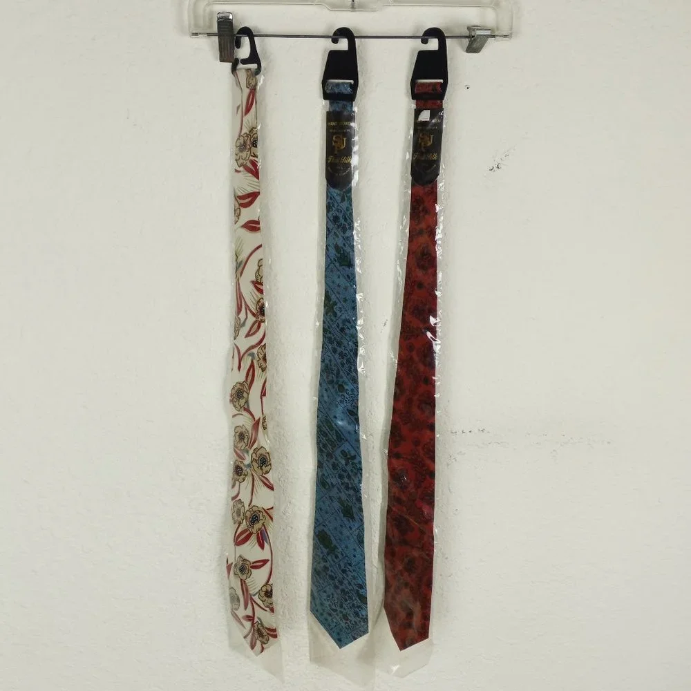 Thai Silk Hand Woven Neck Ties Made in Thailand Lot of 3 Floral pattern